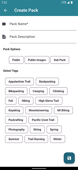 Create Pack Page