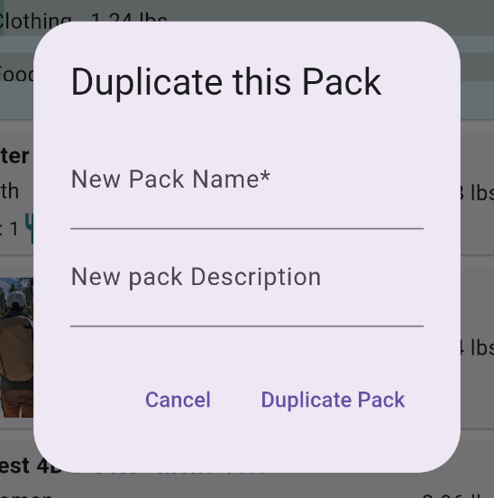 Duplicate Pack Dialog